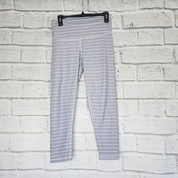 DYI Gray White Striped Capri Workout Leggings Size Womens Large High Rise USA - Picture 1 of 9